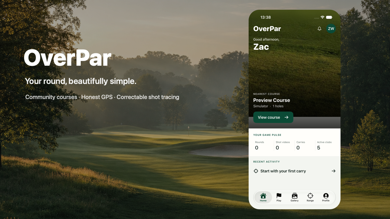 OverPar iPhone application beside golf-course imagery